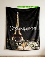 Yves Saint Laurent YSL Eiffel Tower White Floral Print Flannel Sofa Throw Blanket Parisian Night View Luxury Decor Blanket IMG_3257